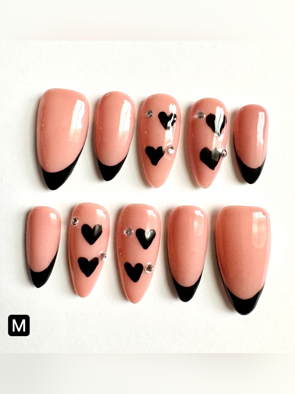 Black Heart French Tip Press-On Nails